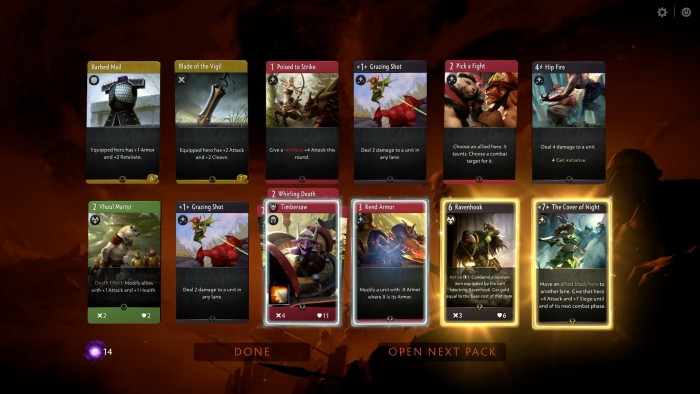 Das &Ouml;ffnen von Boosterpackungen wird in anderen digitalen Sammelkartenspielen opulenter pr&auml;sentiert. (Bild: Valve/Screenshot Golem.de)